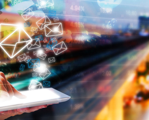 photo illustration of tablet sending email