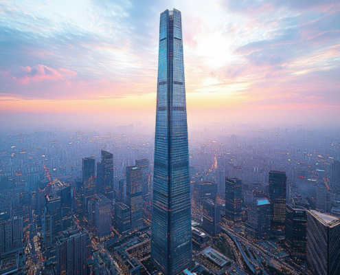 Skyscraper at sunset