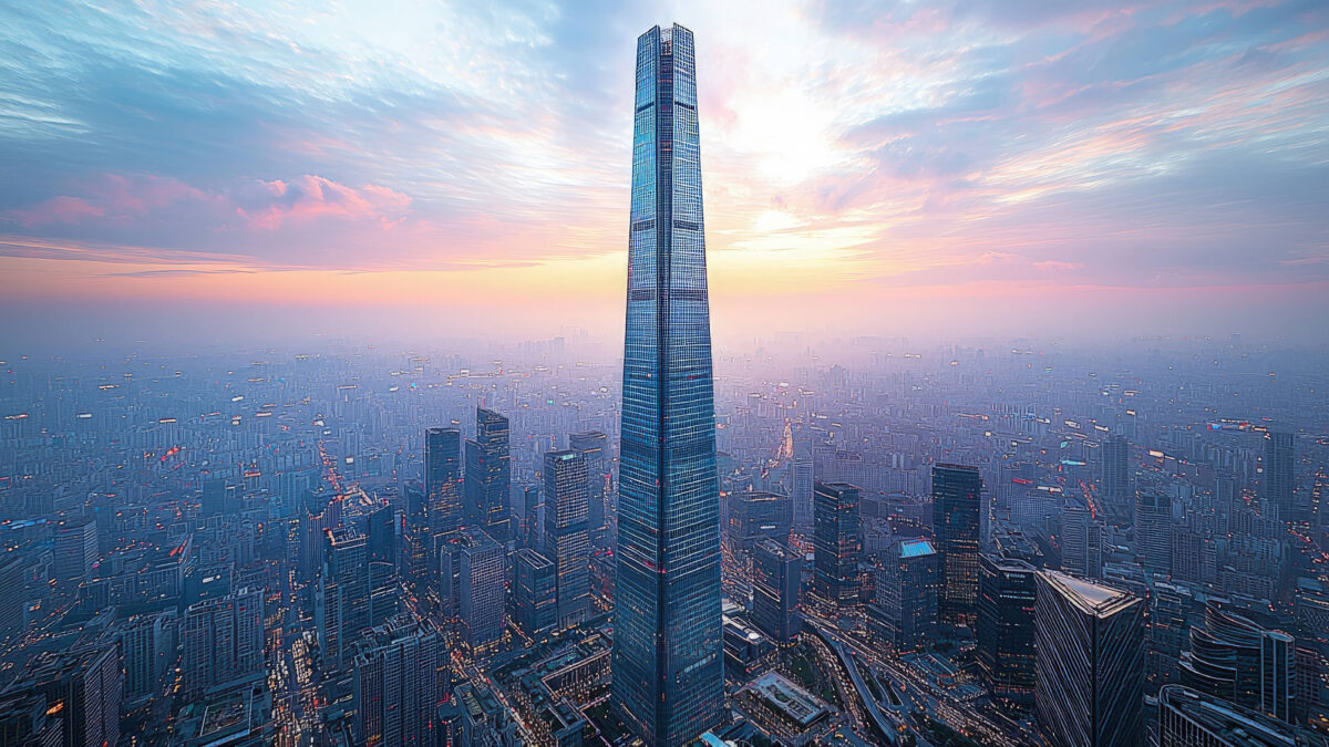 Skyscraper at sunset