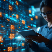 woman viewing tech data on tablet