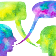 illustratoin of two people talking with empty speech bubbles