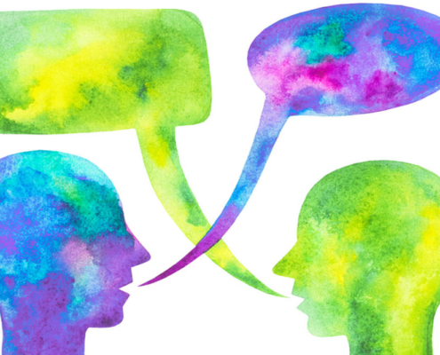 illustratoin of two people talking with empty speech bubbles