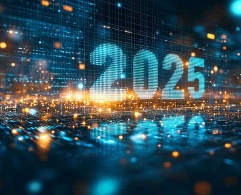 2025 superimposed over city at night