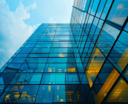 upward view of glass towers