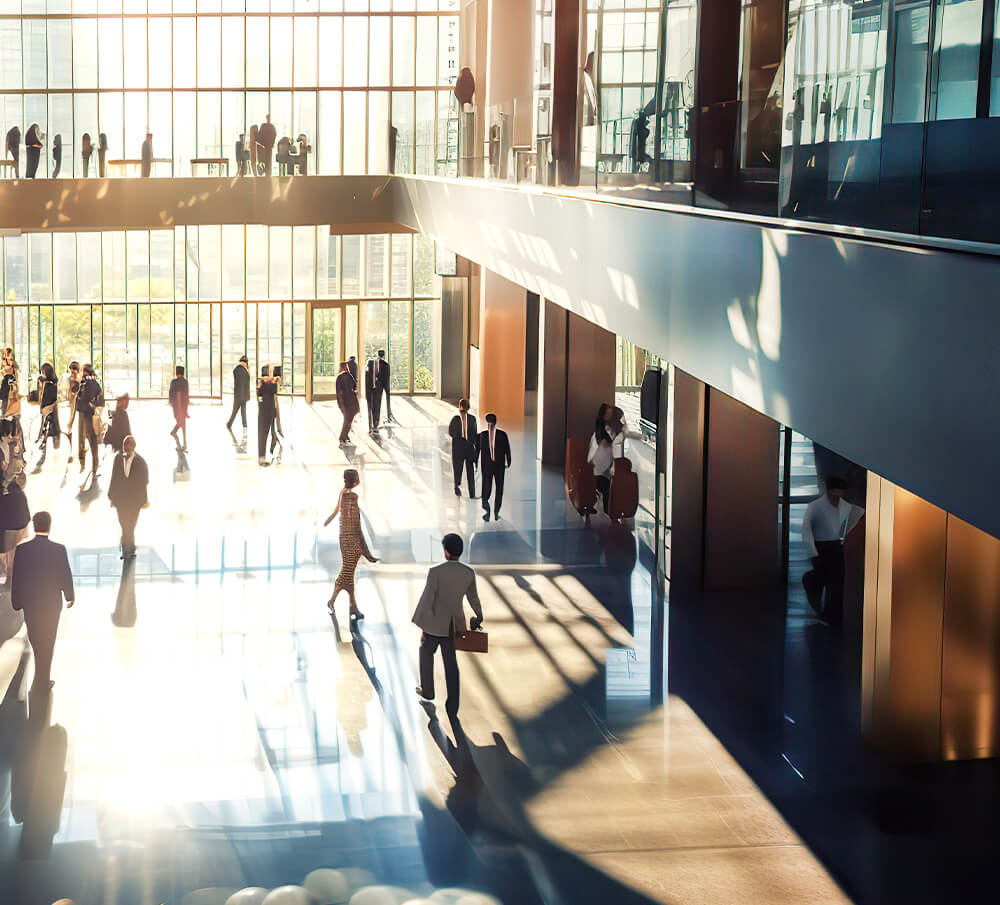 The interior of a large office building The interior of a large office building