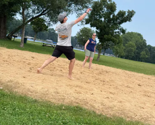 Joe and Jessie playing volleyball